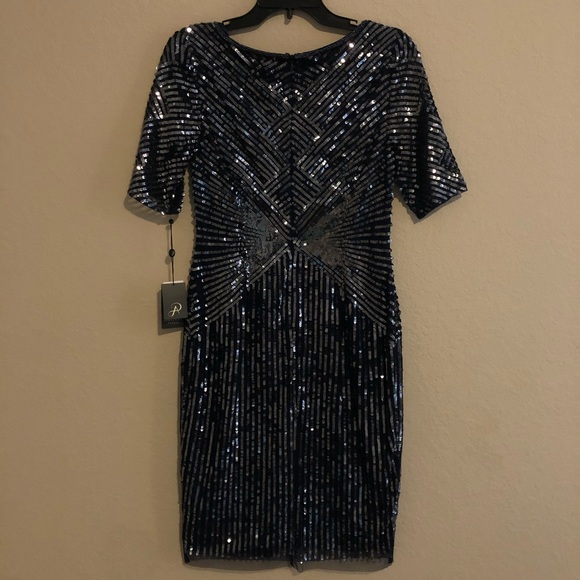 Adrianna Papell navy beaded sequined dress Sz 6 - Picture 6 of 6